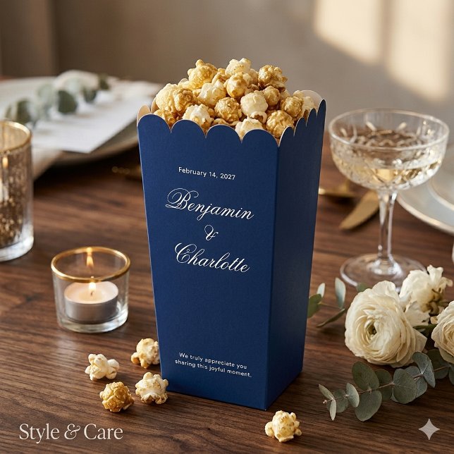 Wedding Celebration Name Date Navy Popcorn Favor Box (Wedding Celebration Name Date Navy Popcorn Favor Boxes)