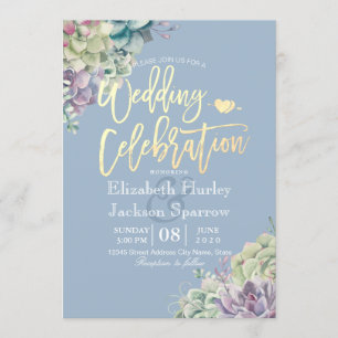 Wedding Celebration Watercolor Succulent Plants Invitation