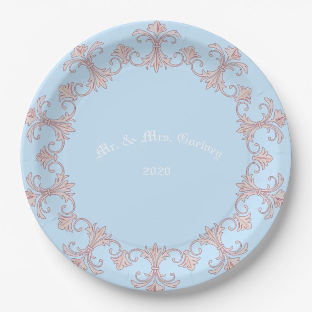 Wedding Celebrations Blue  Personalize Paper Plate (Front)