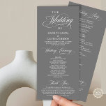 Wedding Ceremony, Classy Elegance Dark Grey Program<br><div class="desc">Elegant Classy, Wedding Ceremony Program in 4x9 inches (long) card. It is designed with scroll accent that can be personalised with custom/ personalised text for your bridal party, ceremony details, memorial notes and thank you message. If you are looking for other program card types and sizes, please search through our...</div>