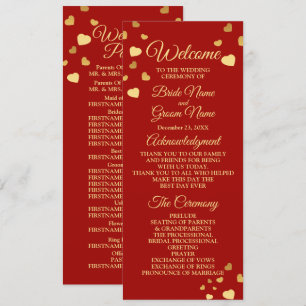 Wedding Ceremony Golden Birds Hearts Red Shiny Program