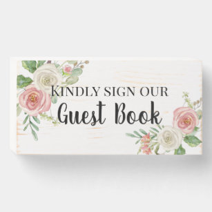 Wedding Ceremony Guest Book Watercolor Rose Floral Wooden Box Sign