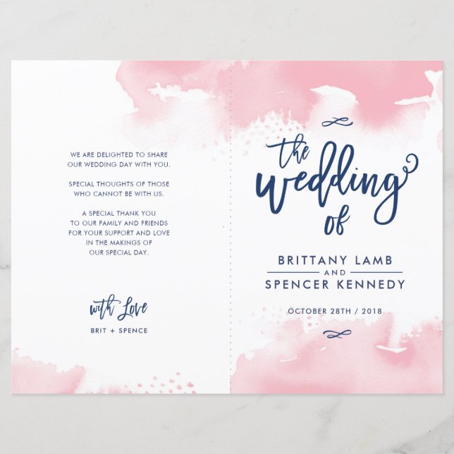 WEDDING CEREMONY hand lettered pink watercolor (Front)