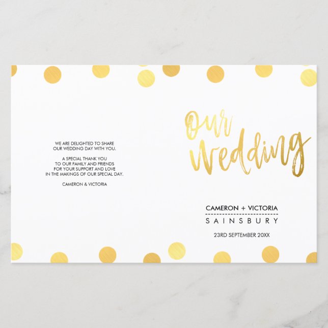 WEDDING CEREMONY hand lettered script gold spots (Front)