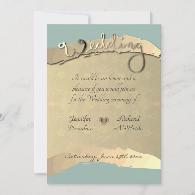 Wedding Ceremony Invitation Golden Veiled Floral (Front)