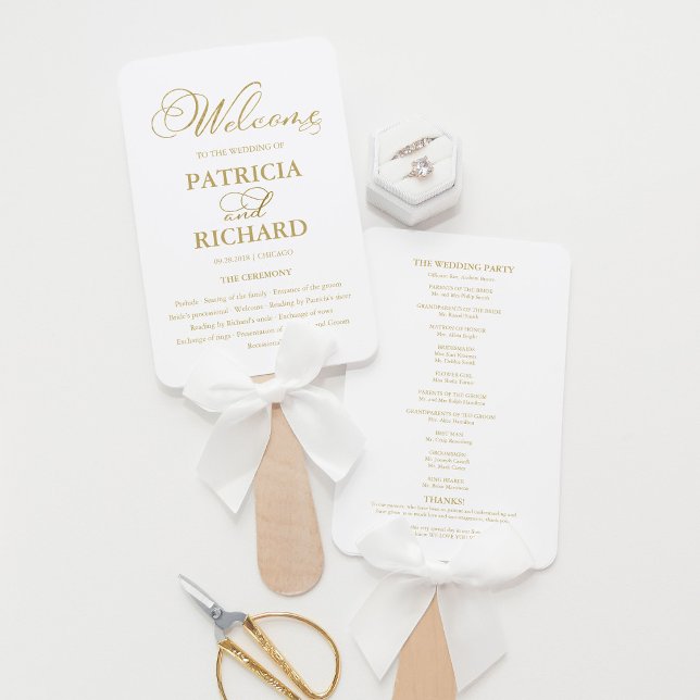 Wedding Ceremony Order of Service Program Gold Hand Fan (Creator Uploaded)