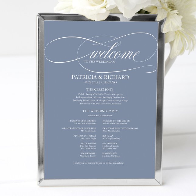 Wedding Ceremony Program Board Dusty Blue Poster (Creator Uploaded)