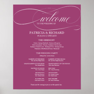 Wedding Ceremony Program Board Pink Cassis Poster