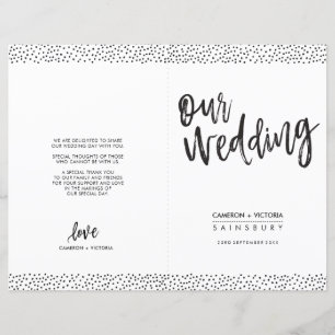 WEDDING CEREMONY PROGRAM brush type black confetti