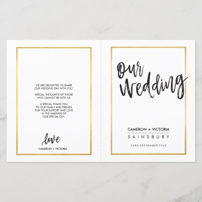 WEDDING CEREMONY PROGRAM brushed type gold frame (Front)