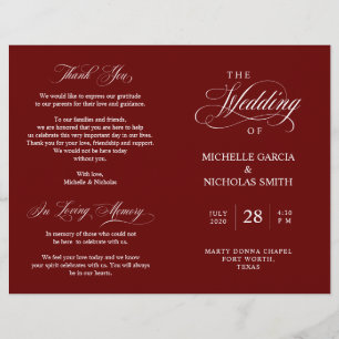 Wedding Ceremony Program Classic Elegance Burgundy