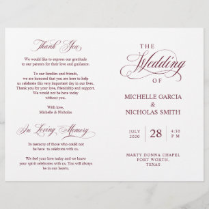 Wedding Ceremony Program Classic Elegance Burgundy