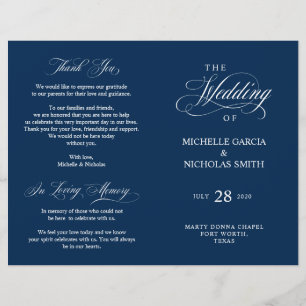 Wedding Ceremony Program Classic Elegance Navy