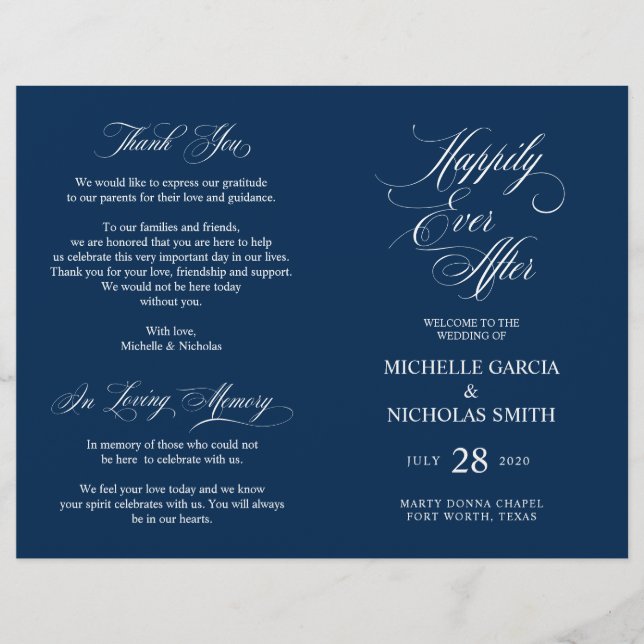 Wedding Ceremony Program Classic Elegance Navy (Front)