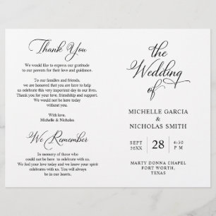 Wedding Ceremony Program, Classy Black and White