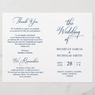 Wedding Ceremony Program, Classy Navy Blue Themed