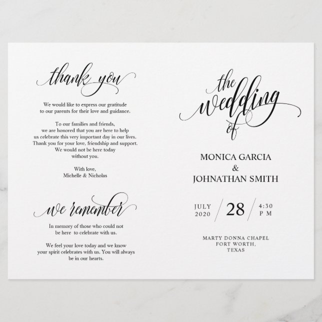 Wedding Ceremony Program, Elegance Script Black (Front)