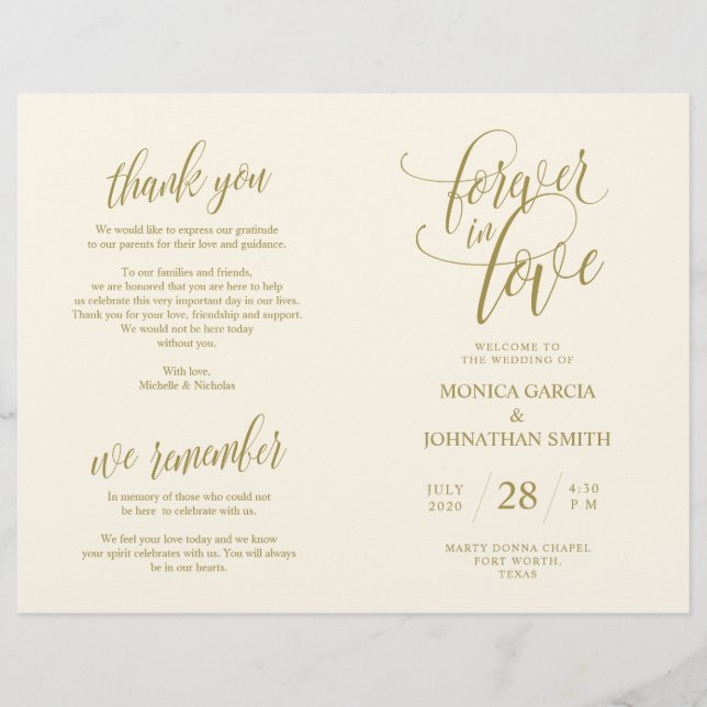 Wedding Ceremony Program Elegance Script Gold (Front)