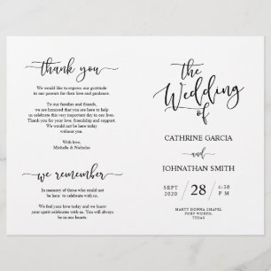 Wedding Ceremony Program, Elegant Script Black