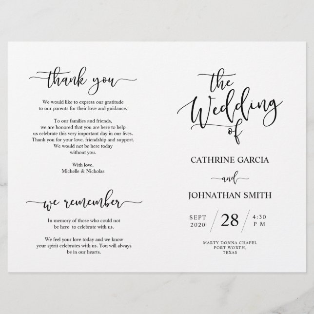 Wedding Ceremony Program, Elegant Script Black (Front)