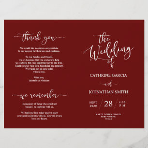 Wedding Ceremony Program, Elegant Script Burgundy