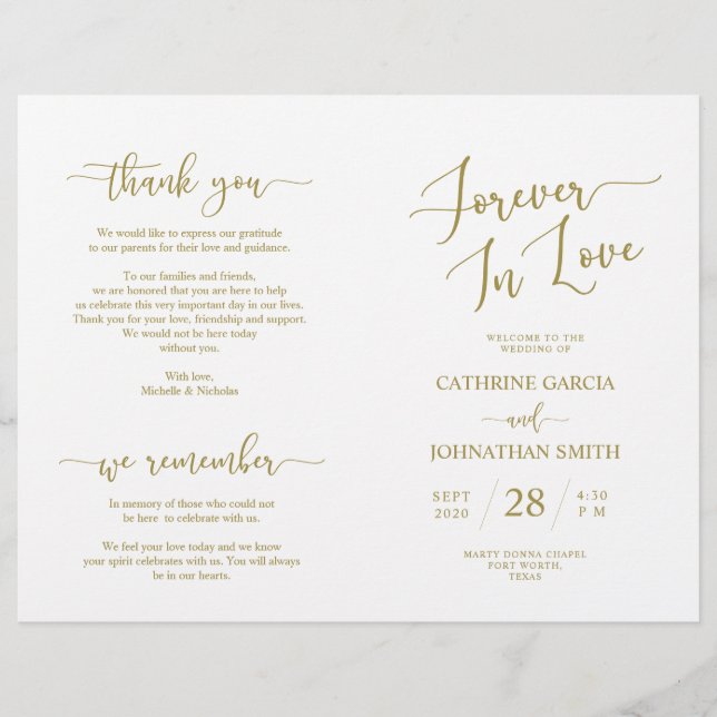 Wedding Ceremony Program, Elegant Script Gold (Front)