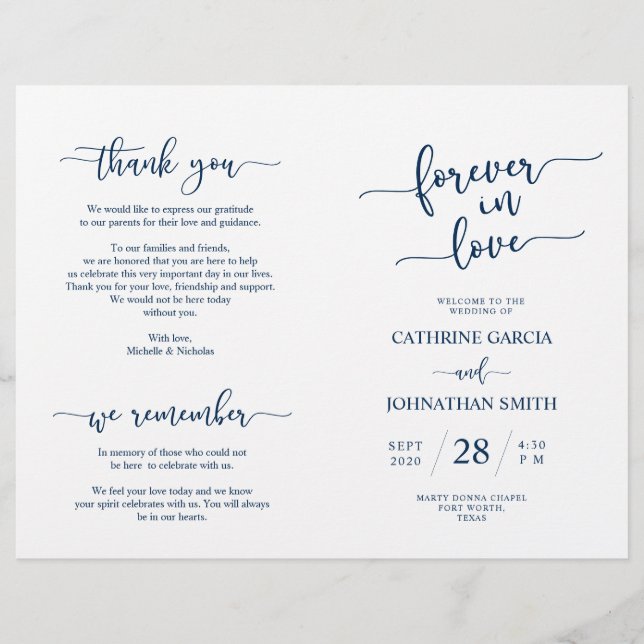 Wedding Ceremony Program, Elegant Script Navy Blue (Front)