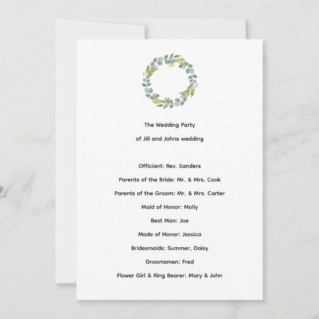 Wedding Ceremony Program Eucalyptus Botanical  (Front)