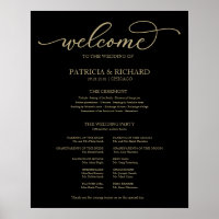 Wedding Ceremony Program Gold Script Black Sign