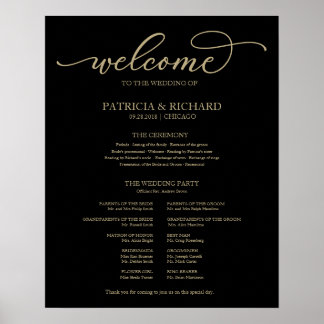 Wedding Ceremony Program Gold Script Black Sign