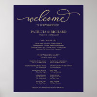 Wedding Ceremony Program Gold Script Navy Blue
