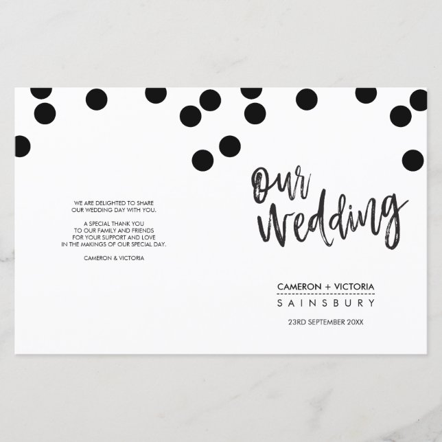 WEDDING CEREMONY PROGRAM hand lettered black spots (Front)