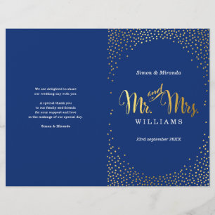 WEDDING CEREMONY PROGRAM mini gold confetti navy