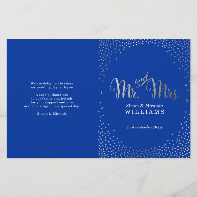 WEDDING CEREMONY PROGRAM mini silver confetti blue (Front)