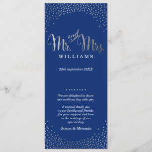 WEDDING CEREMONY PROGRAM mini silver confetti navy