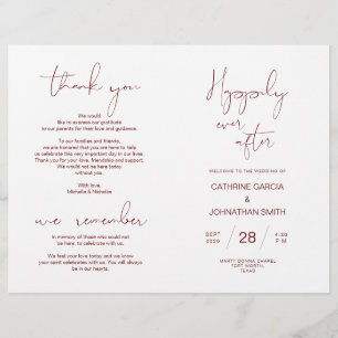 Wedding Ceremony Program Minimalist Burgundy
