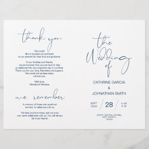 Wedding Ceremony Program, Modern Minimalist Navy