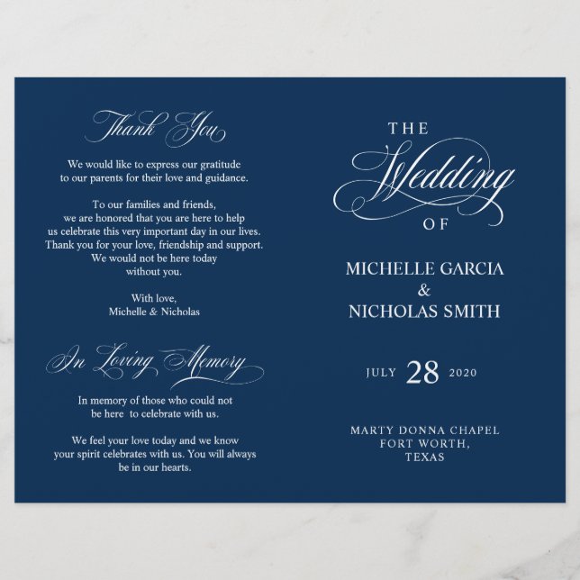 Wedding Ceremony Programs, Classic Elegance Black (Front)