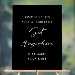 Wedding Ceremony Seating Black Sit Anywhere Acrylic Sign