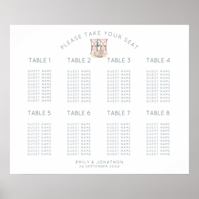 Wedding Chair 8 Table 80 Square Seating Chart (Front)
