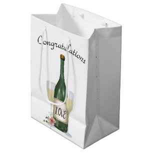 Wedding Champagne Bottle On White Medium Gift Bag