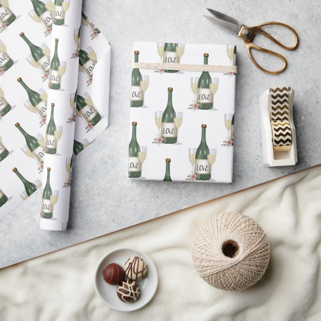 Wedding Champagne Bottle On White Wrapping Paper (Crafts)