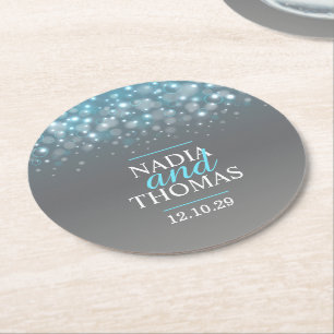 Wedding champagne grey blue paper coasters