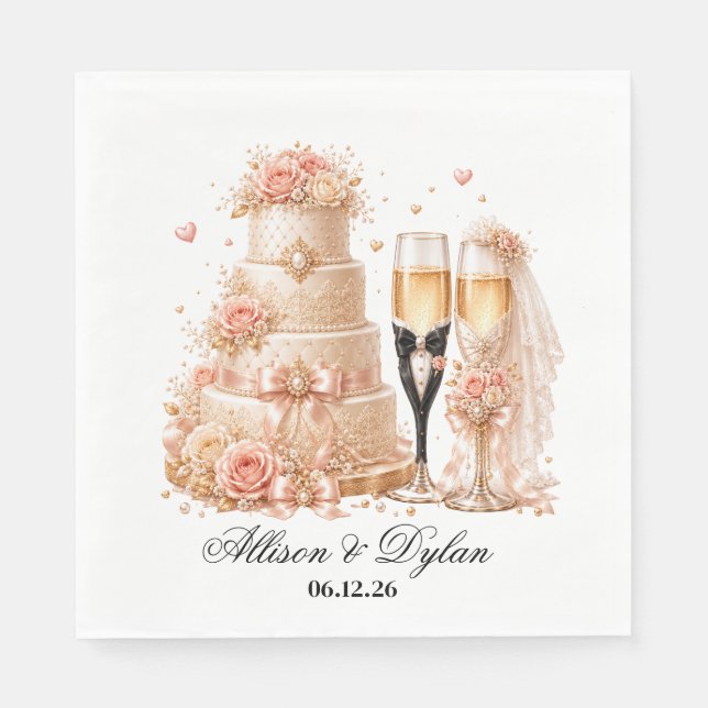 Wedding Champagne Paper Napkins (Front)