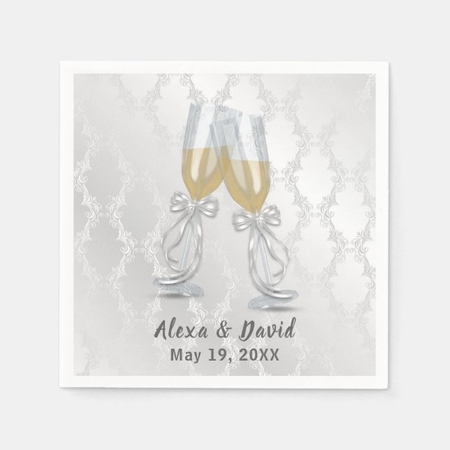 Wedding Champagne Toast On Damask  Napkin (Front)