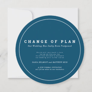 Wedding change of plan postponed circle navy blue save the date