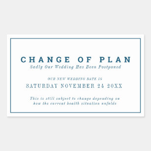 Wedding change of plan postponed new date blue sticker