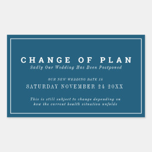 Wedding change of plan postponed new date blue sticker