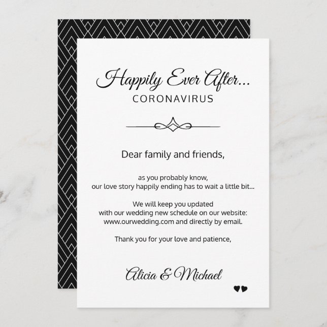 Wedding change of plans due to corona virus invitation (Front/Back)
