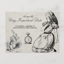 Wedding Change the Date Alice in Wonderland Postcard
